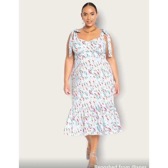 Eloquii Dresses & Skirts - Eloquii Tie Shoulder Midi Dress Blue Multicolored Plus Size 18 Spring Summer New